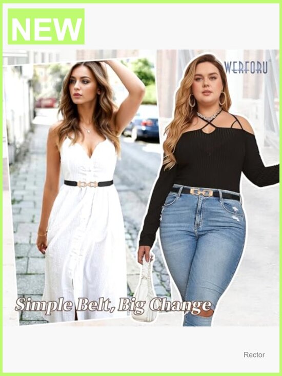 3 Pack Skinny Elastic Waist Belt Gold Buckle Stretchy Thin Belt for Jeans Dress main image 6